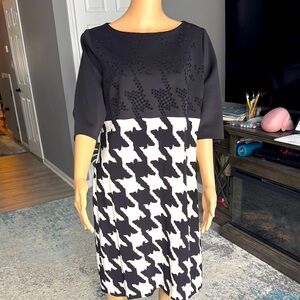 Elegant Black and White Houndstooth Dress